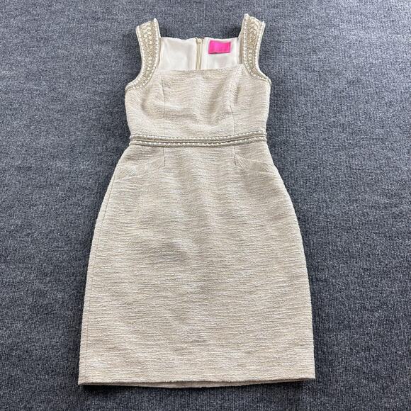 Lilly Pulitzer Dress Women 2 Dana Shift Mini Gold Metallic Beaded Classic Preppy - Picture 2 of 14